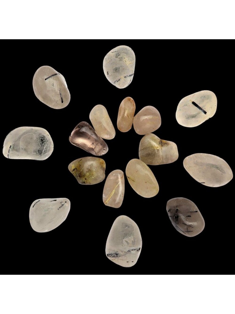 Tumbled Stone Set of 16 Rutilated Tourmaline Quartz Crystal Lot